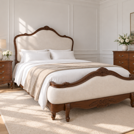 Juliette Antique Heritage Brown Upholstered French Provincial Bed