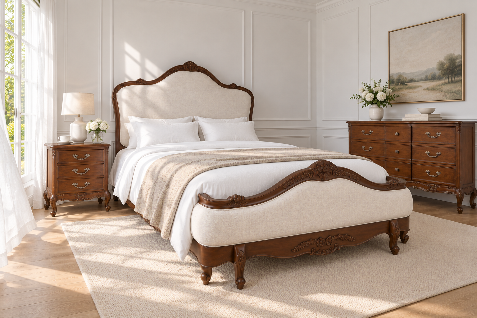 Juliette Antique Heritage Brown Upholstered French Provincial Bed