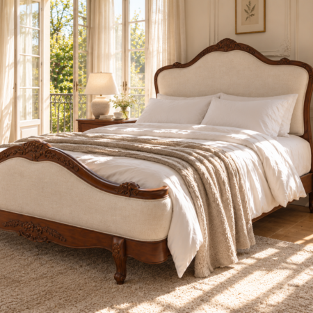 Juliette Antique Heritage Brown Upholstered French Provincial Bed