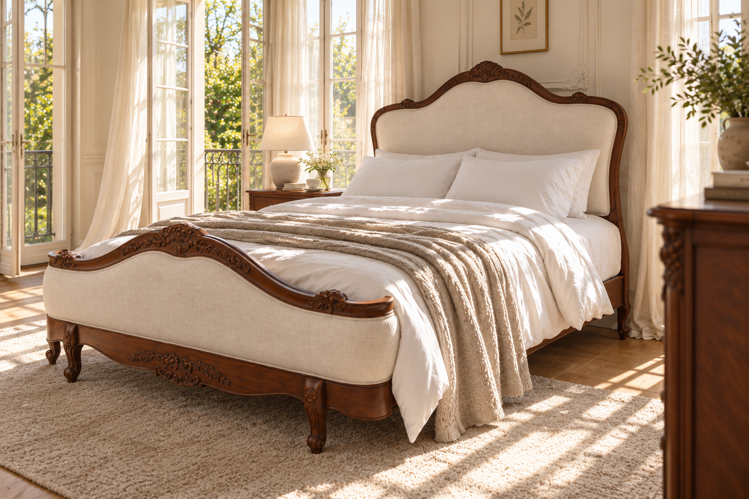 Juliette Antique Heritage Brown Upholstered French Provincial Bed
