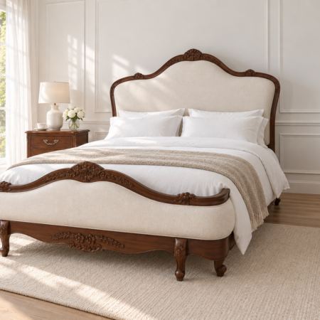 Juliette Antique Heritage Brown Upholstered French Provincial Bed