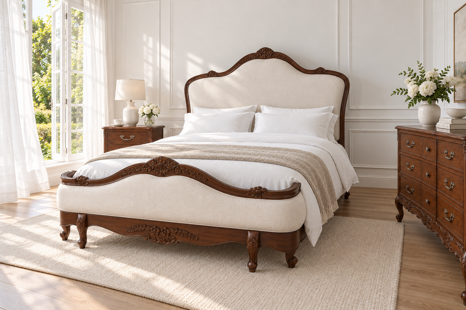 Juliette Antique Heritage Brown Upholstered French Provincial Bed