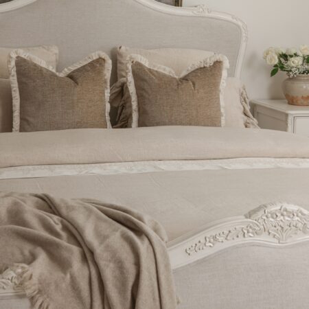 Juliette antique white upholstered French Provincial queen bed
