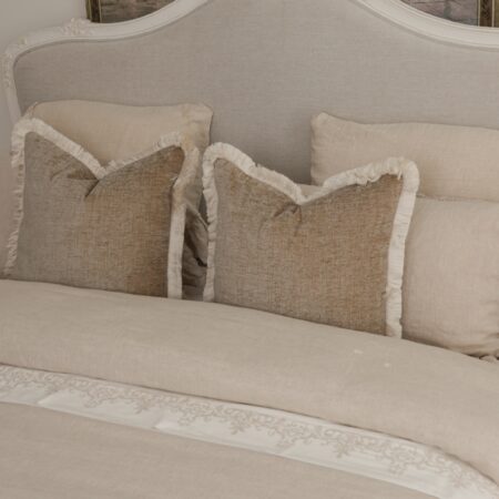 Juliette antique white upholstered French Provincial queen bed