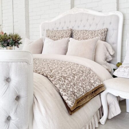 Alice Farmhouse Tufted Antique White French Provincial Bed. Elegant French style bed in Sydney with Australia wide delivery.