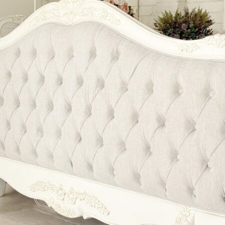 Alice Farmhouse Tufted Antique White French Provincial Bed. Elegant French style bed in Sydney with Australia wide delivery.