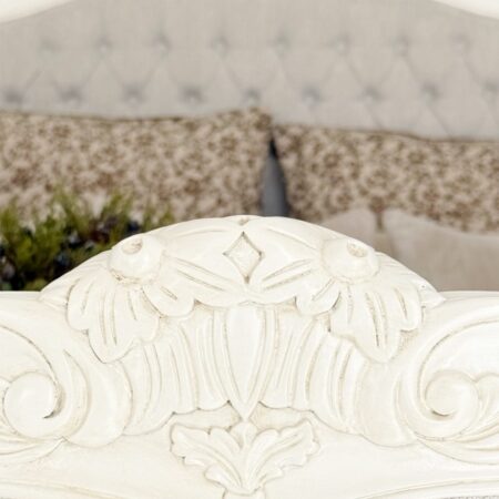 Alice Farmhouse Tufted Antique White French Provincial Bed. Elegant French style bed in Sydney with Australia wide delivery.