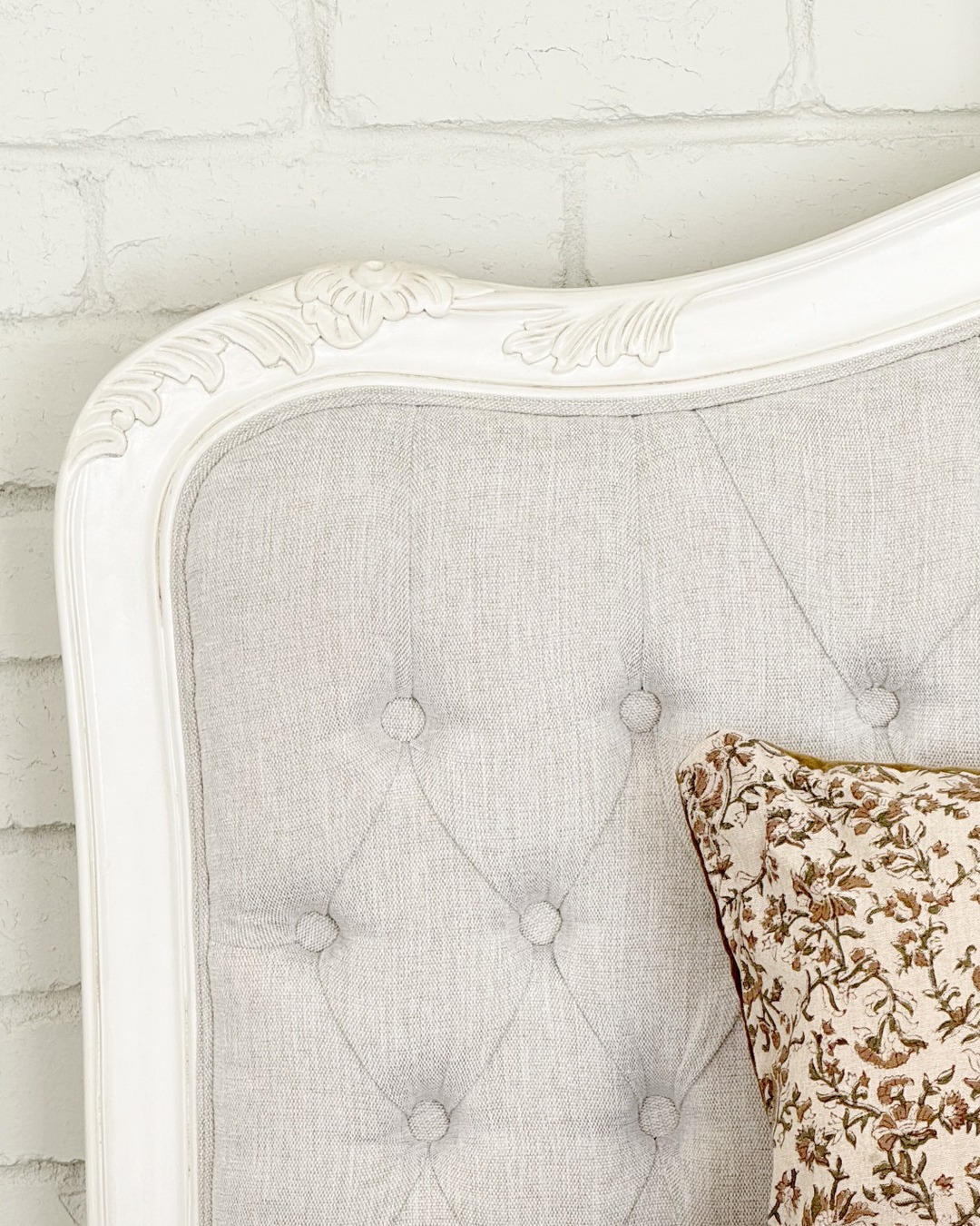Alice Farmhouse Tufted Antique White French Provincial Bed. Elegant French style bed in Sydney with Australia wide delivery.