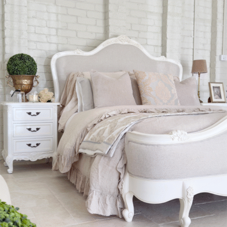Le Foret Antique White Brass Handle French Bedside Table