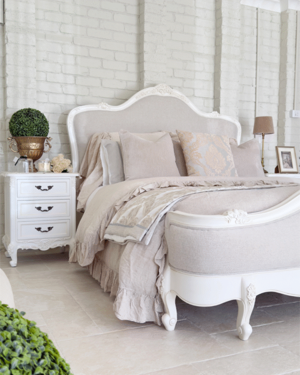 Le Foret Antique White Brass Handle French Bedside Table