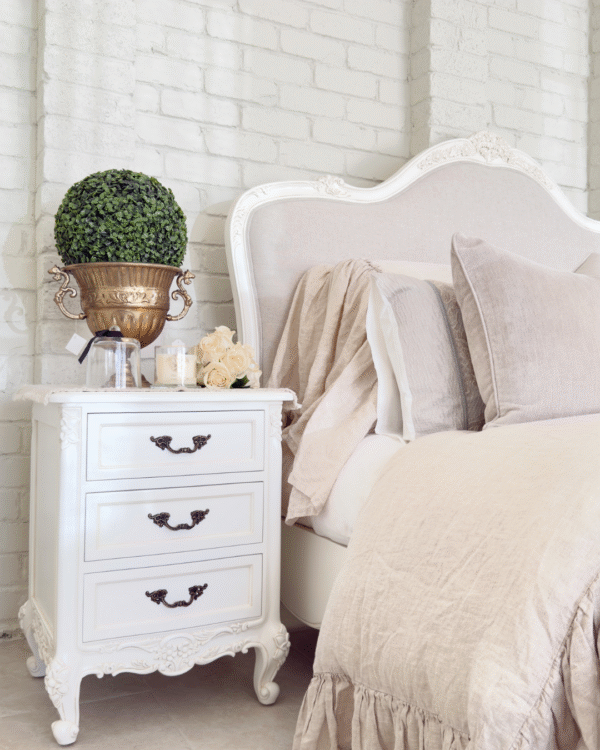 Le Foret Antique White Brass Handle French Bedside Table - Image 2