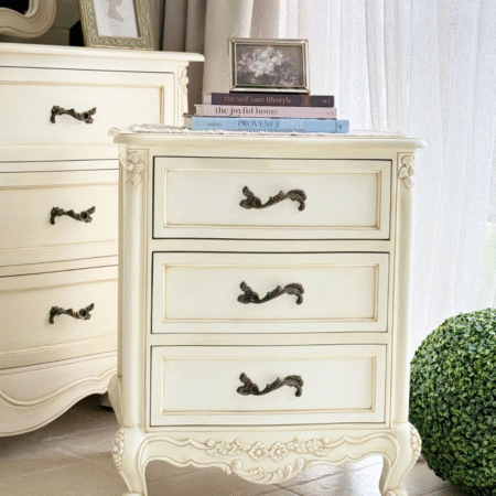 Belle Antique White French Bedside Table