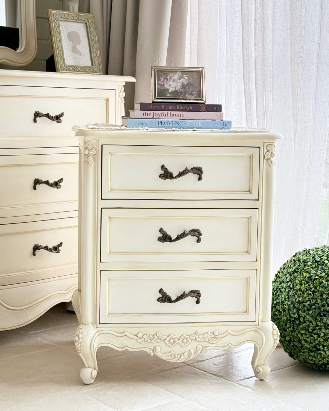 Belle Antique White French Bedside Table