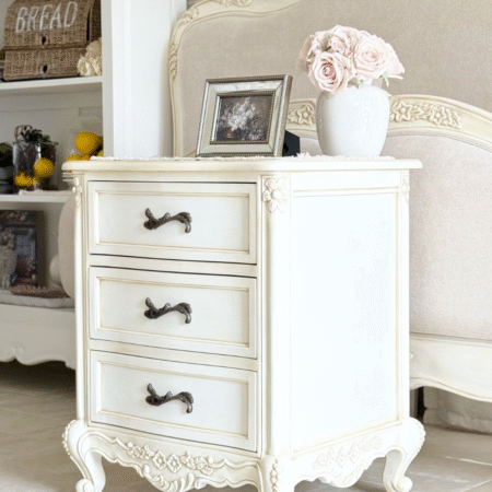 Belle Antique White French Bedside Table