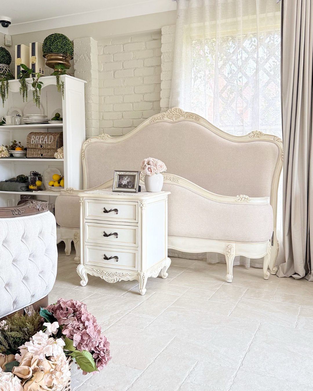 Belle Antique White French Bedside Table - Image 3