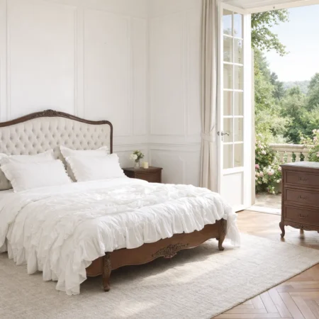 Alice Farmhouse Tufted Antique Heritage Brown French Provincial Low End Bed