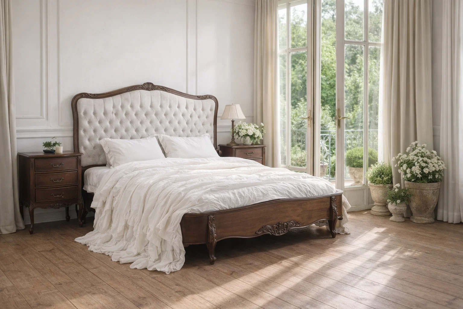 Alice Farmhouse Tufted Antique Heritage Brown French Provincial Low End Bed - Image 8