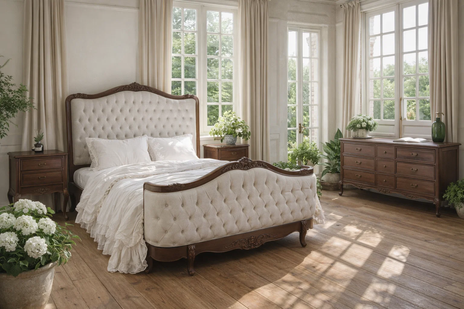 Alice Farmhouse Tufted Antique Heritage Brown French Provincial Bed - Image 3