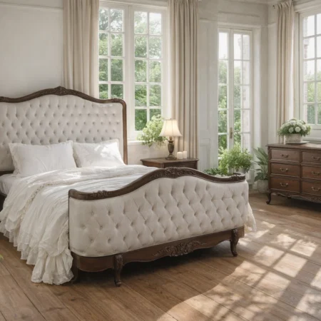 solid-wood-french-bed-tufted-headboard-antique-finish-bedroom suite