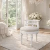 Antique White French Provincial Upholstered Stool