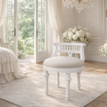Antique White French Provincial Upholstered Stool