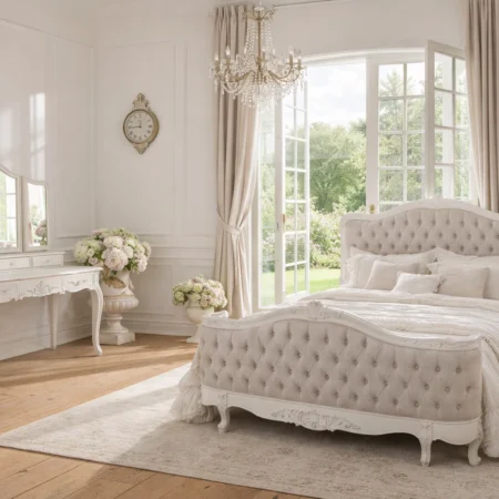 Alternative view of Camille French Provincial Dressing Table Antique White Tri Fold Mirror and Chair