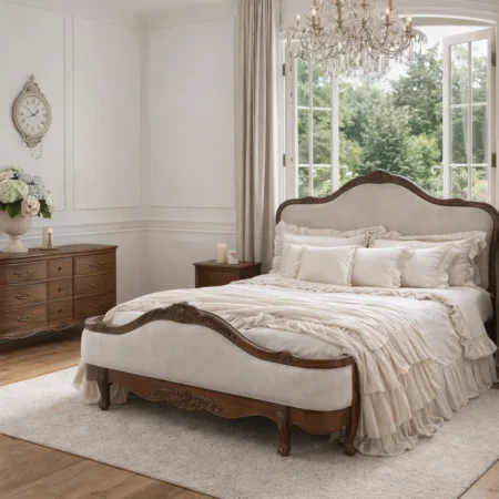 Juliette Antique Heritage Brown Upholstered French Provincial Bed