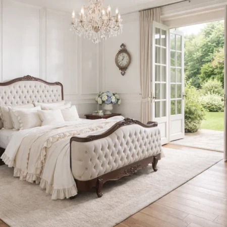 Alice Farmhouse Tufted Antique Heritage Brown French Provincial Bed