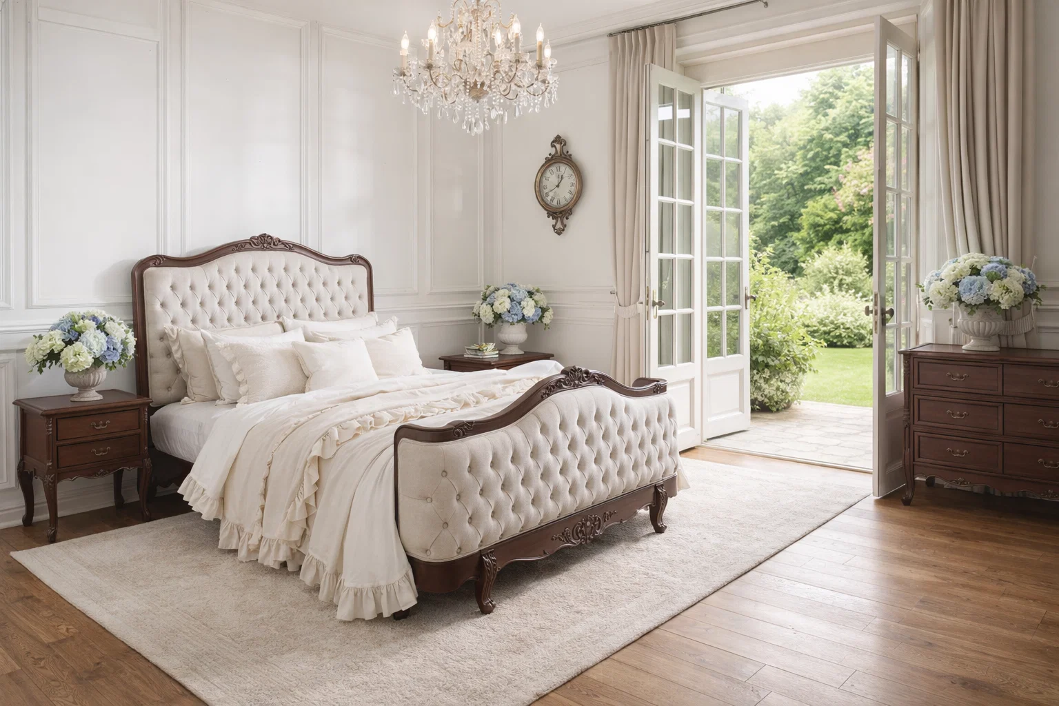 Alice Farmhouse Tufted Antique Heritage Brown French Provincial Bed