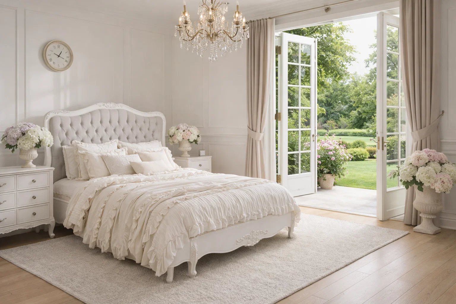 Alice Farmhouse Tufted Antique White French Provincial Low End Bed - Image 3