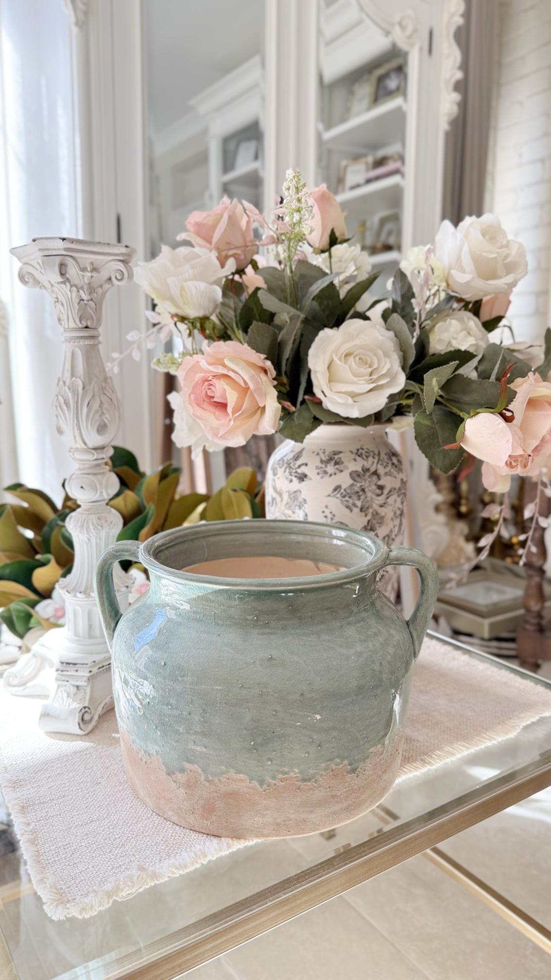 Rustic Sage French Provincial Ceramic Vase - Image 2
