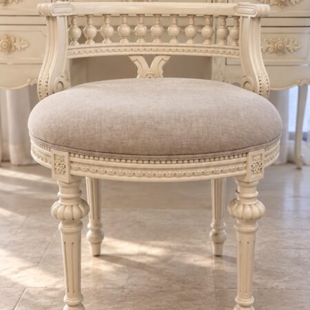 French Provincial Carved Stool Antique White