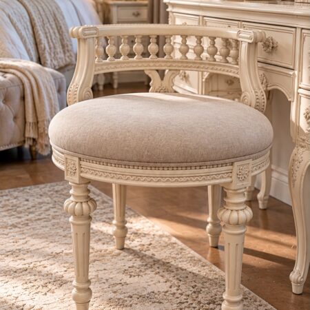 French Provincial Carved Stool Antique White