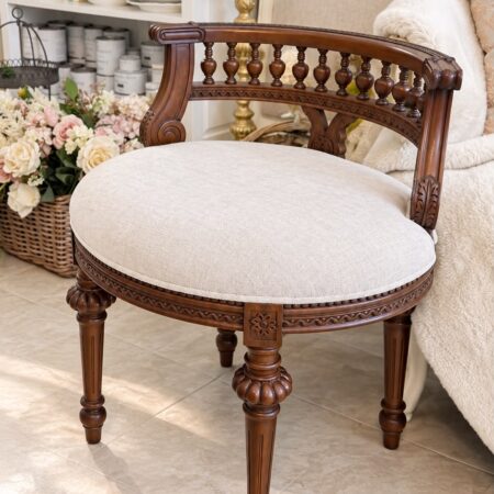 French Provincial Carved Stool Heritage Brown