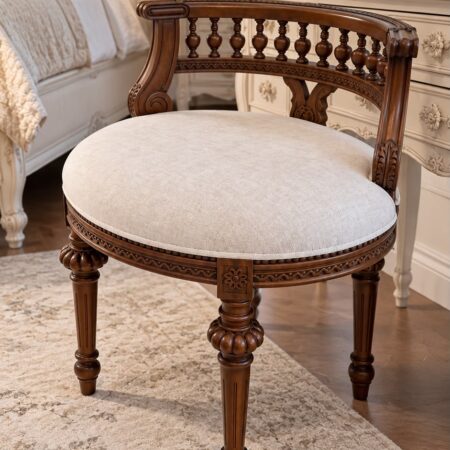French Provincial Carved Stool Heritage Brown